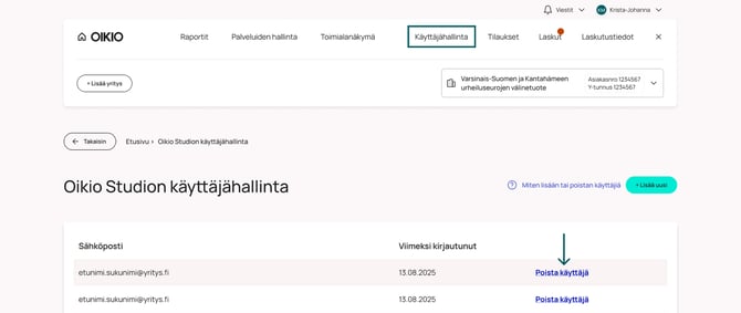 Käyttäjähallinta-Poista