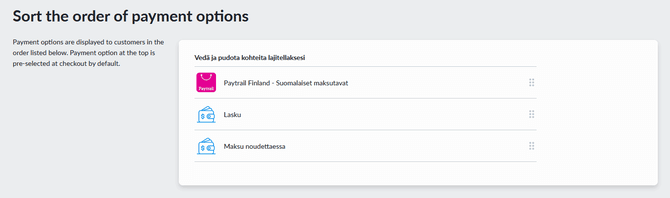 Ecwid-verkkokaupan maksutapojen järjestyksen muuttaminen