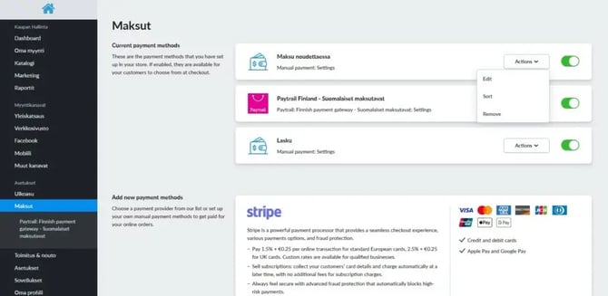 Ecwid-verkkokaupan maksutavat