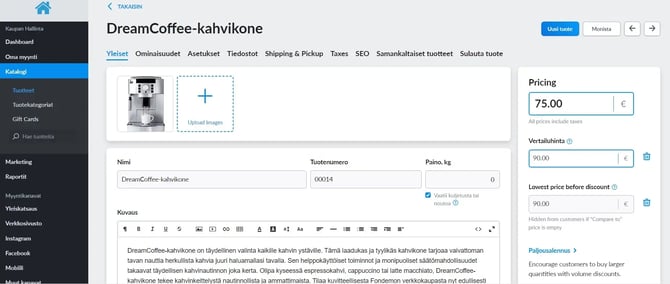 Hinnan alentaminen Ecwid-verkkokaupassa