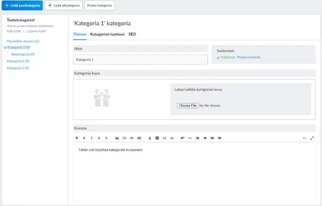 Ecwid-verkkokaupan tuotekategorian lisäys
