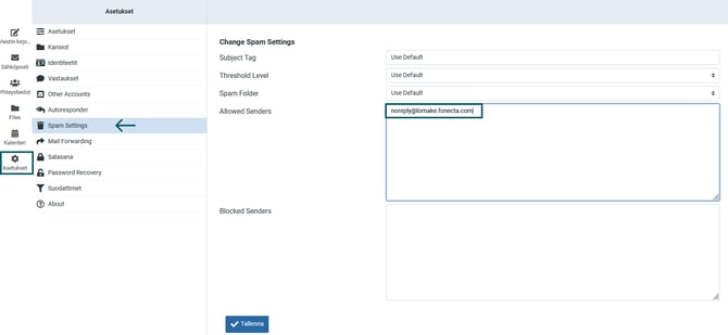 OpenSRS turvallisen lähettäjän lisäys