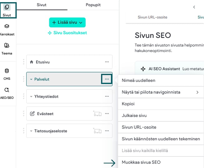 Sivun SEO-asetukset