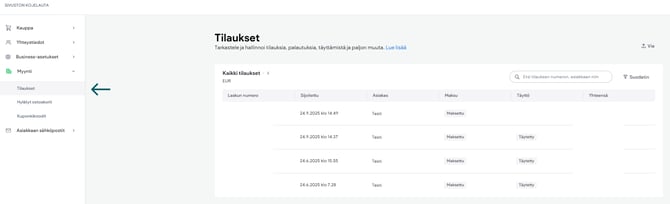 Verkkokaupan tilaukset