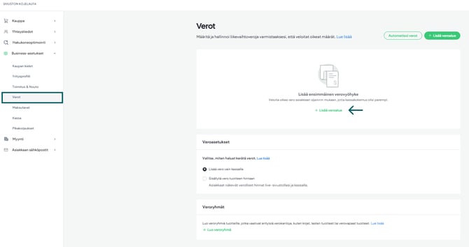Verkkokaupan Verot-osio