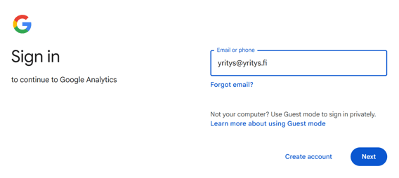 Ohje Google Analyticsiin kirjautumiseen