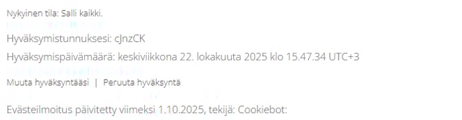 Evästeselosteen hyväksyntä